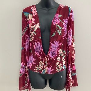 Free People, sheer floral “cocoa combo” top